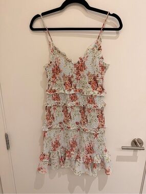 Zara Floral Mini Dress in Light Blue and Coral